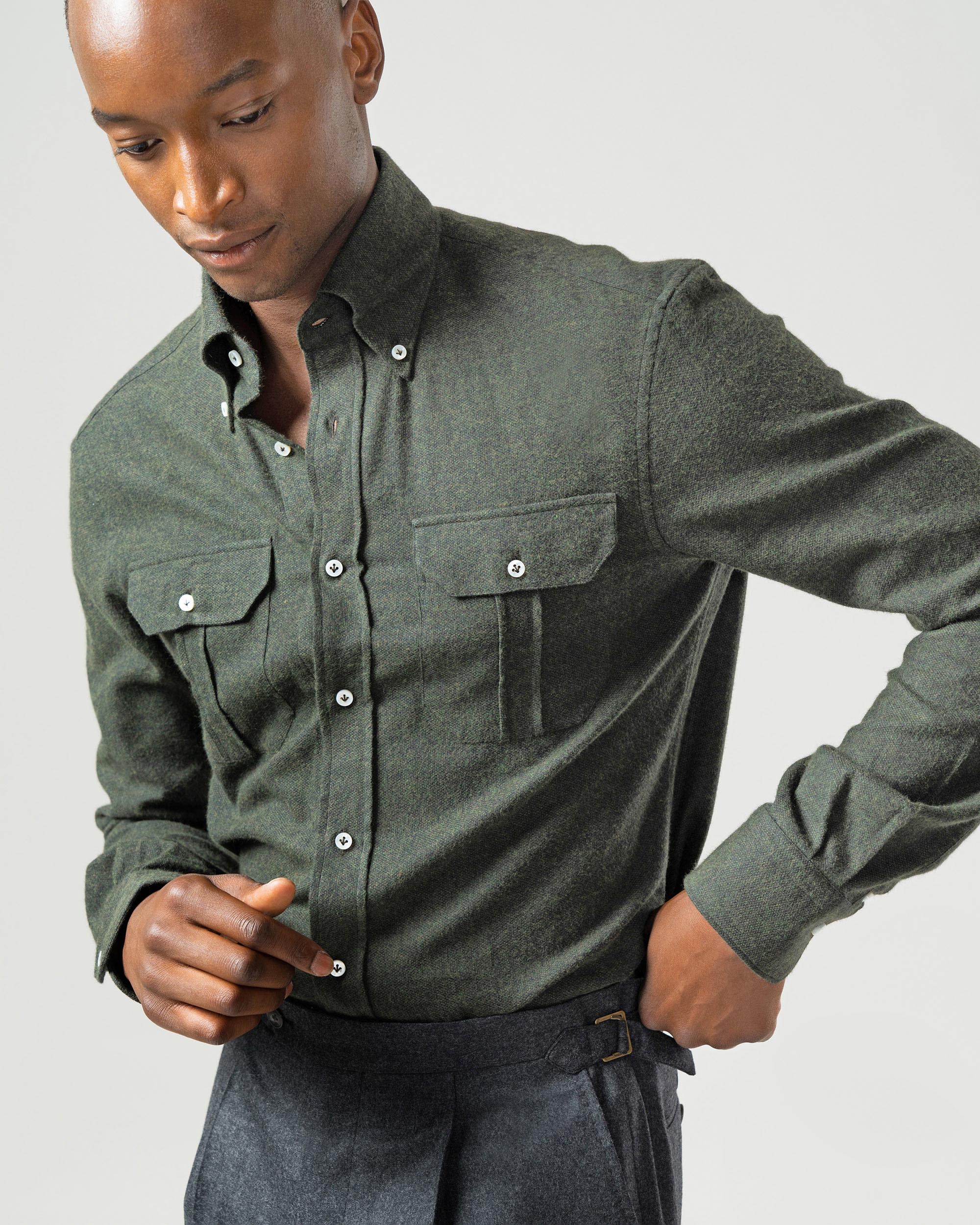 Shirt cotton flannel green mélange image 3