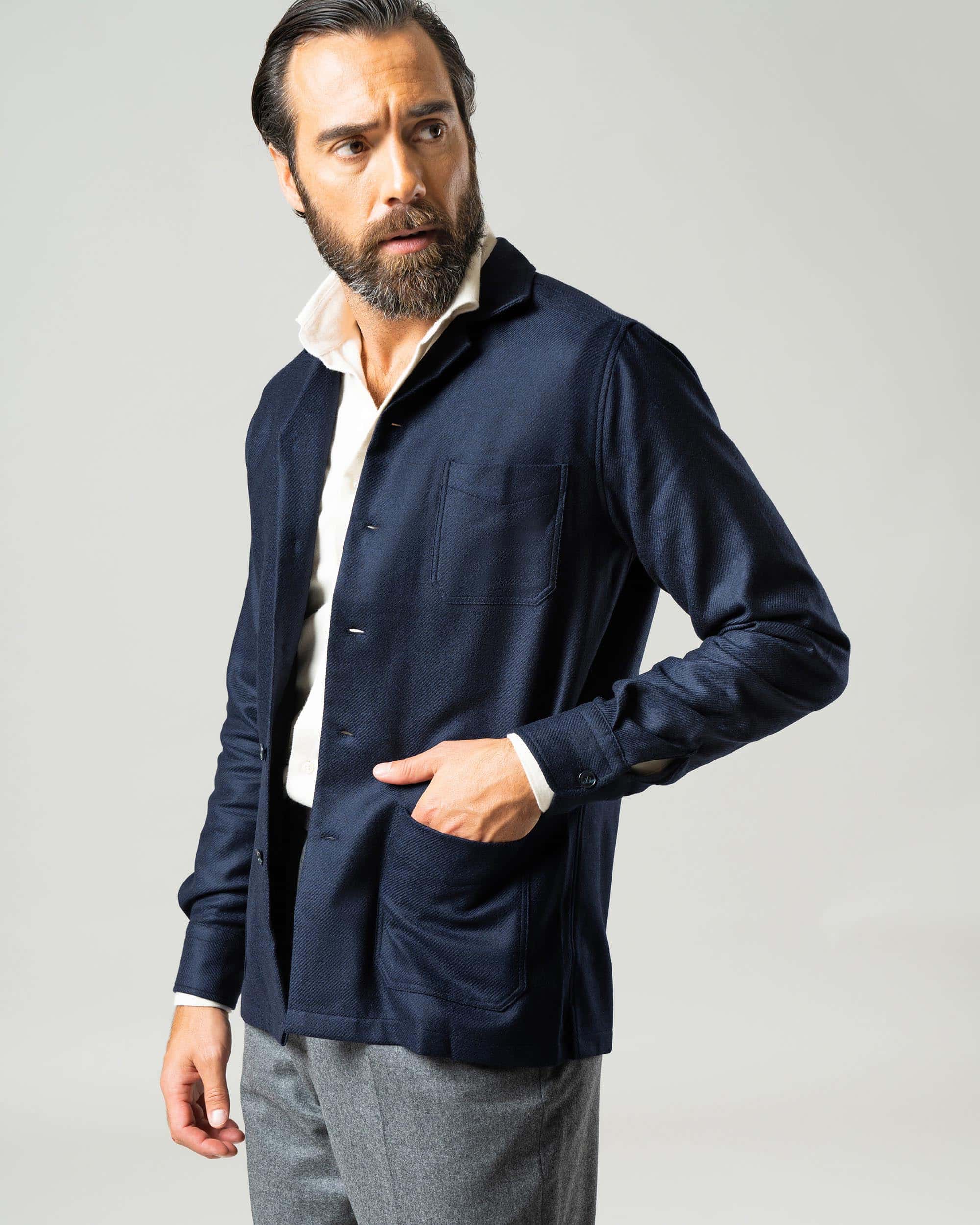 Shirt jacket wool silk dark blue image 1