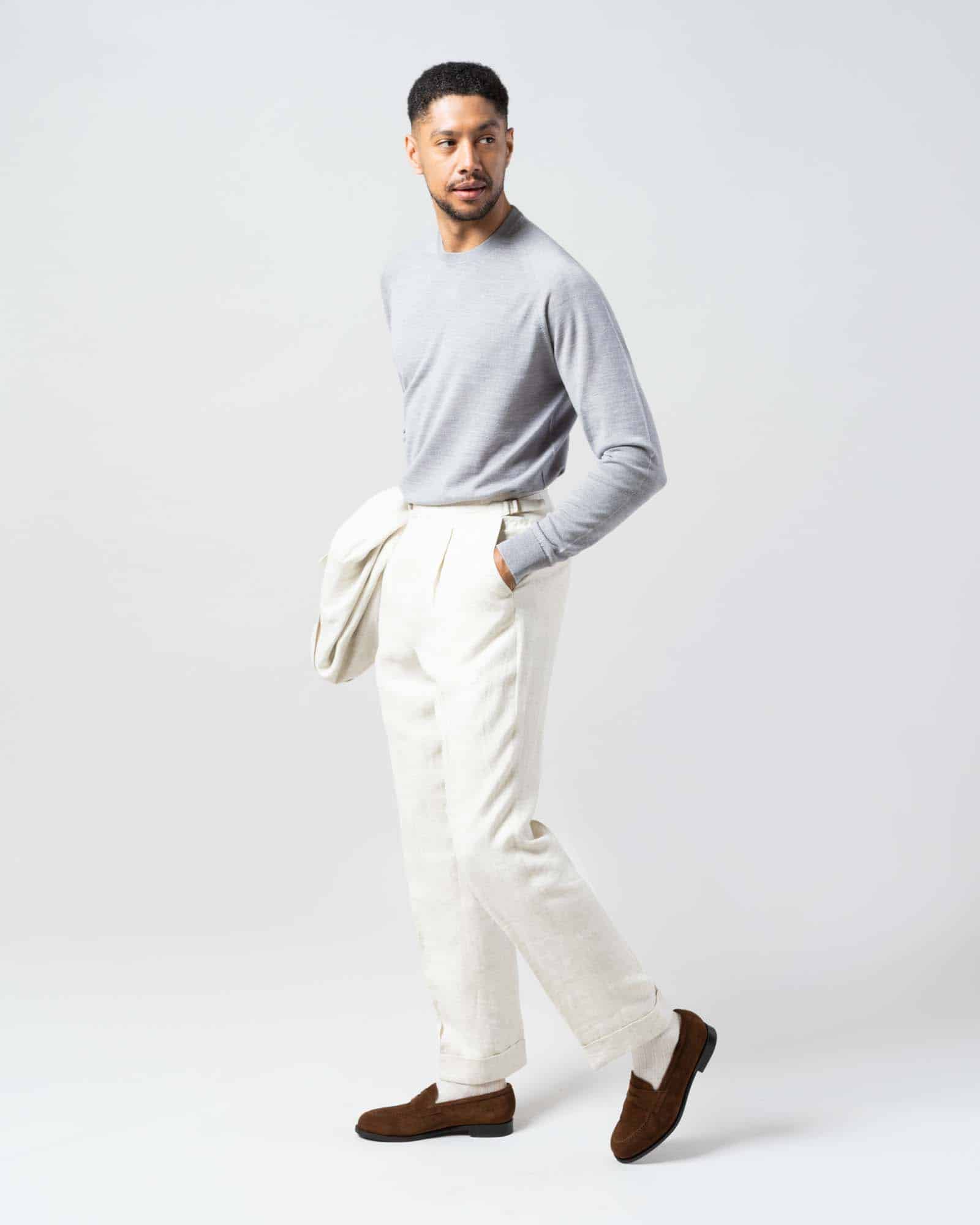 Trousers linen herringbone off white image 6