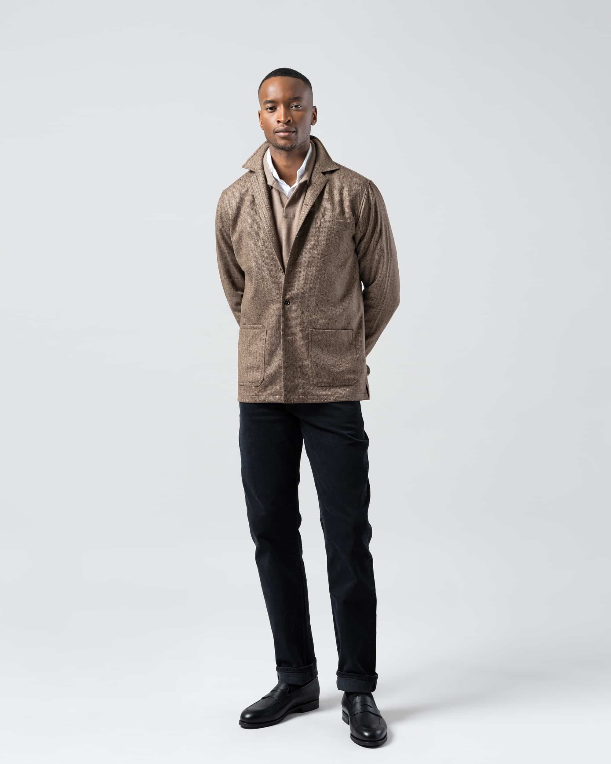 Shirt jacket wool cashmere brown herringbone image 1