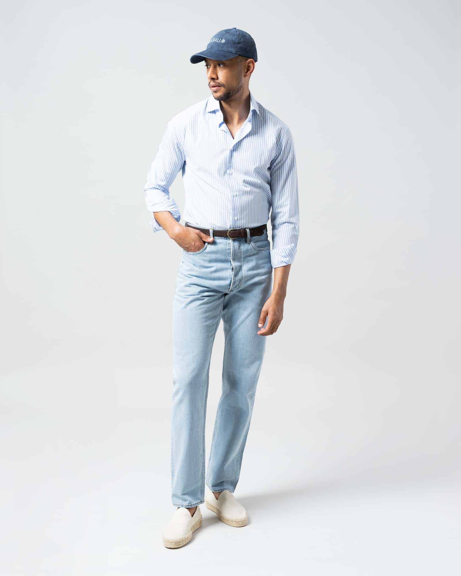 Shirt cotton twill white and blue stripe image 1