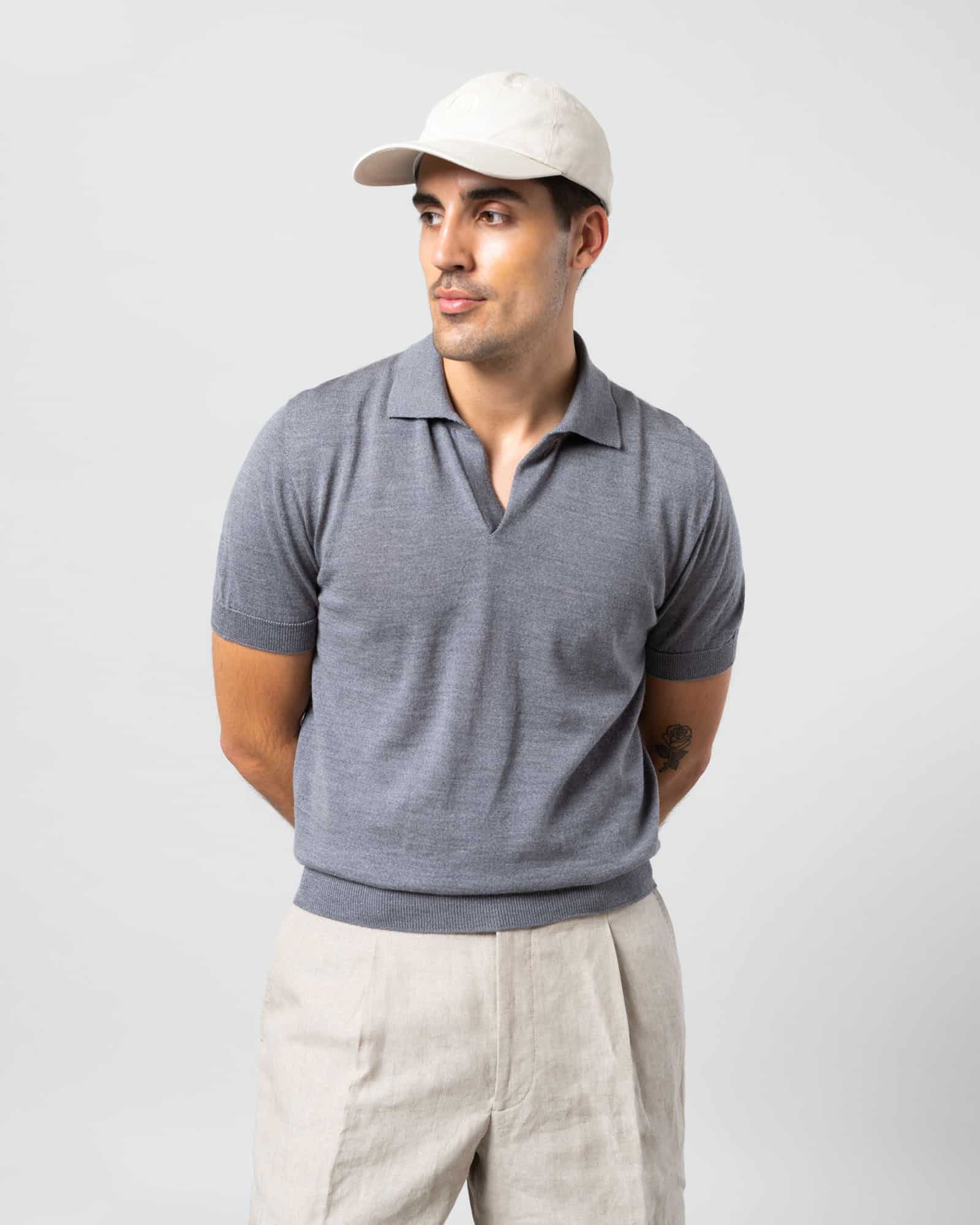 Knitted short sleeve polo storm grey image 1