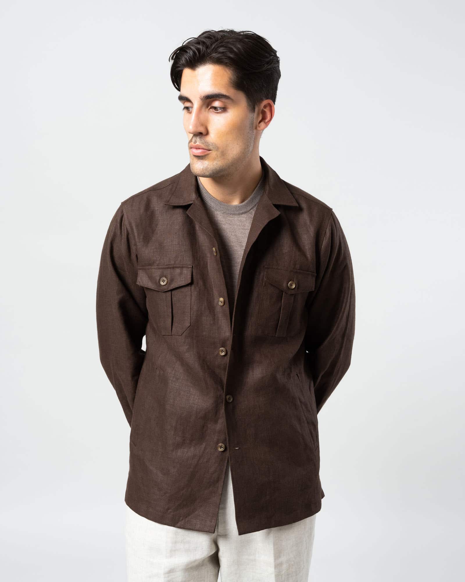 Shirt jacket linen dark brown image 2