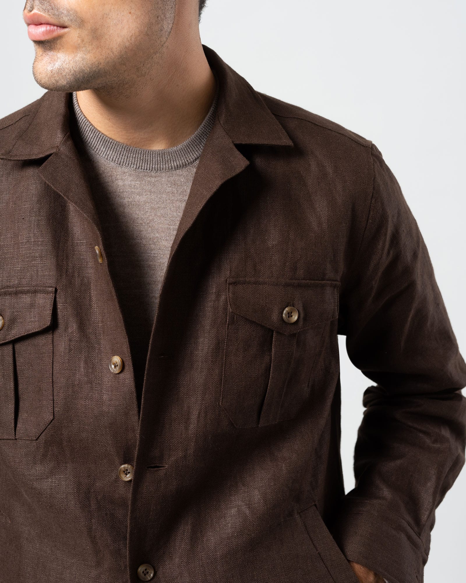 Shirt jacket linen dark brown image 3