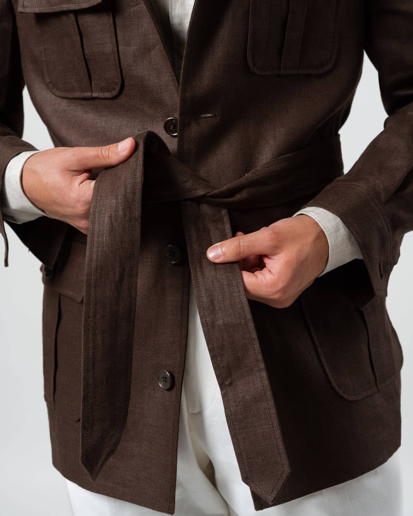 Belted safari jacket linen dark brown image 3