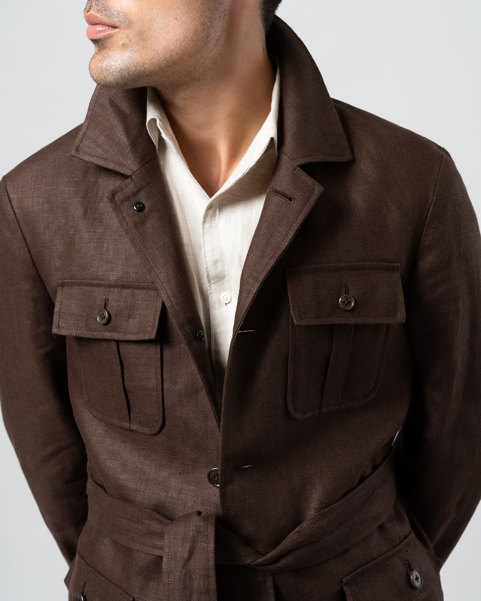 Belted safari jacket linen dark brown image 6