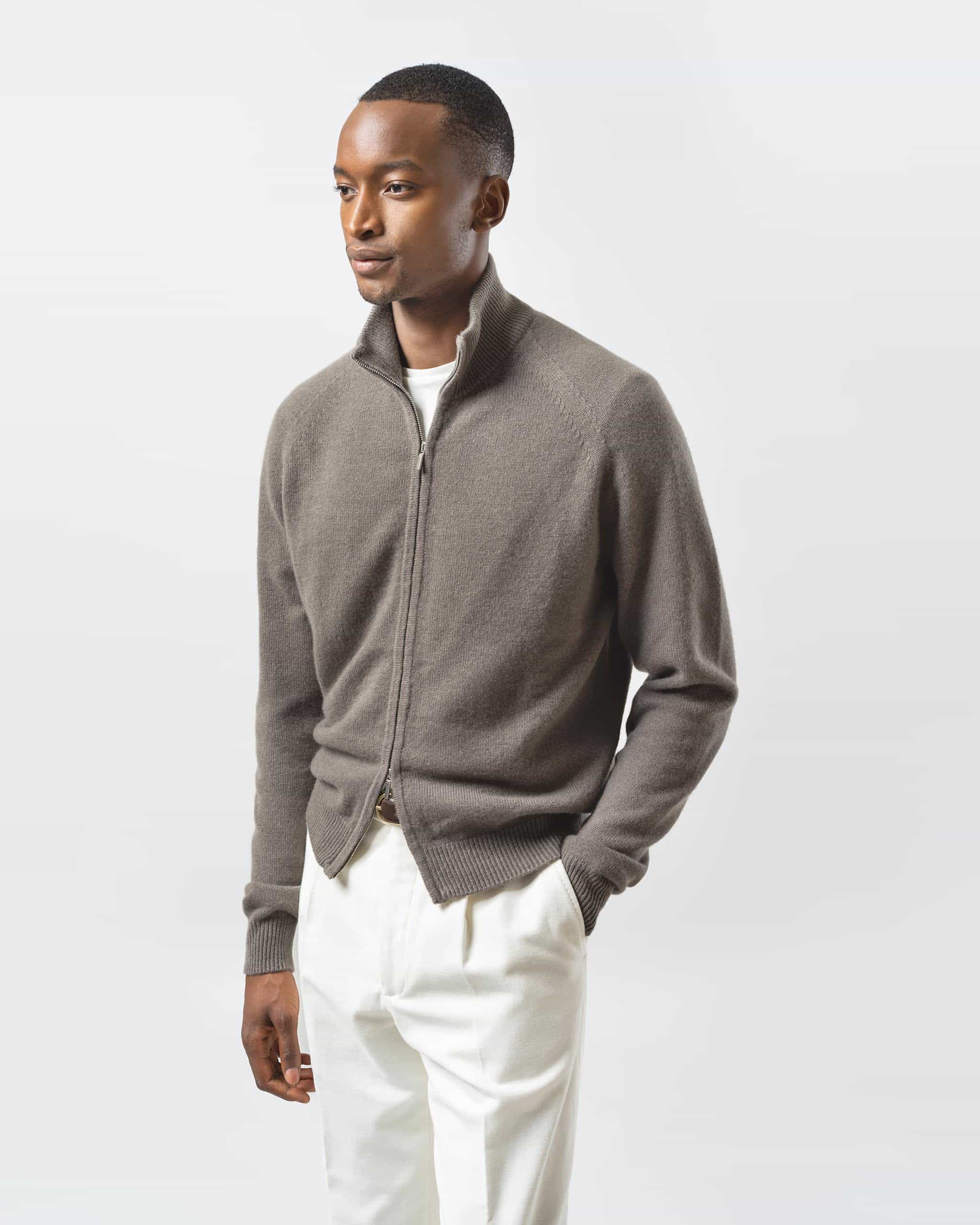 Custom tailored Full zip hunter green cashmere Blugiallo