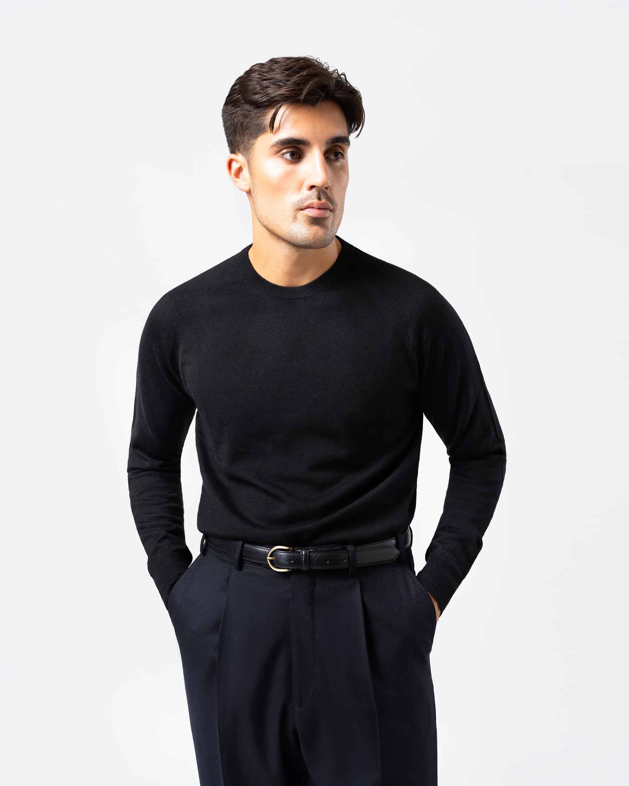 Knitted crew neck cashmere silk black image 1