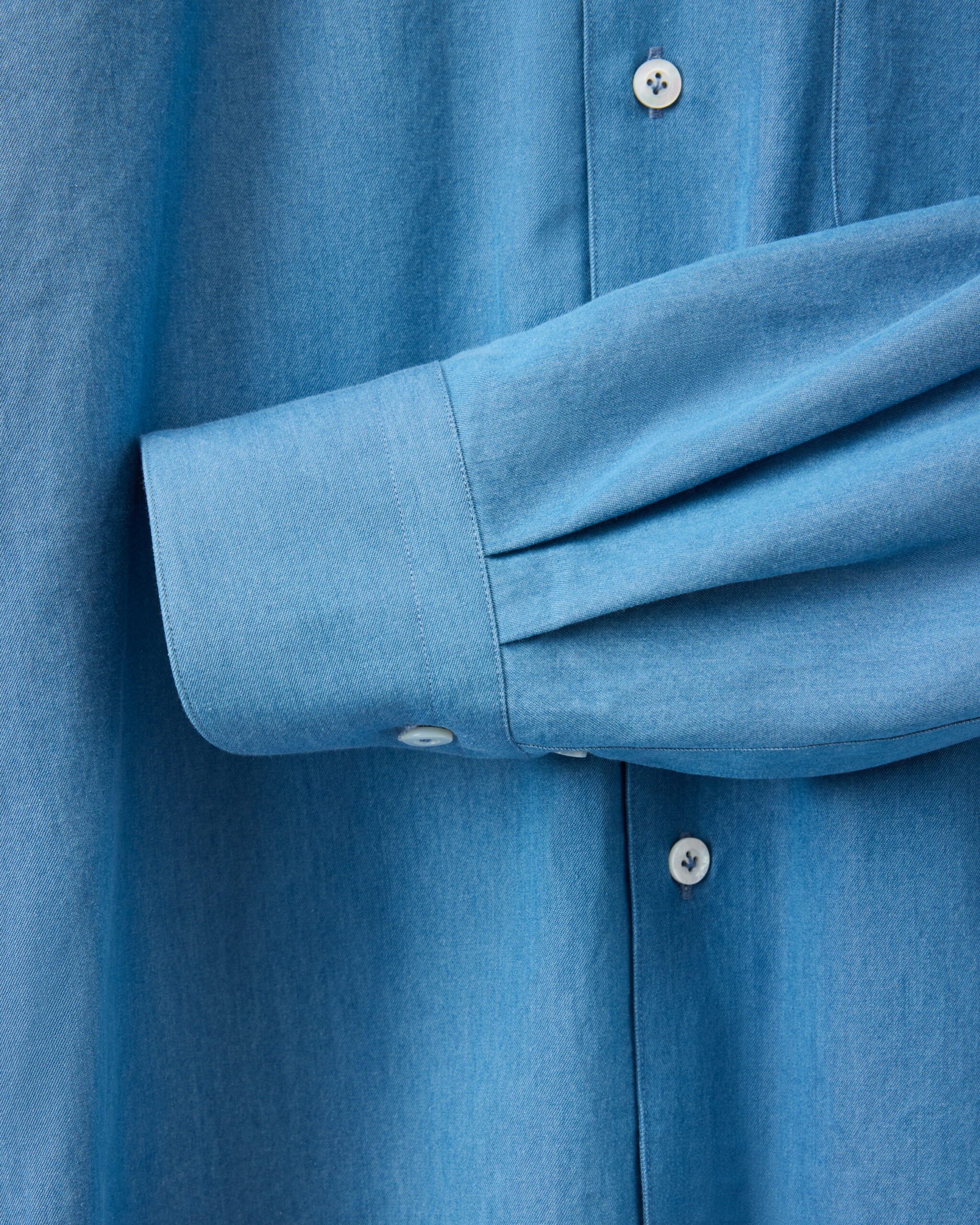 Custom Made 'Sloane' Shirt mid blue washed cotton denim twill image 3