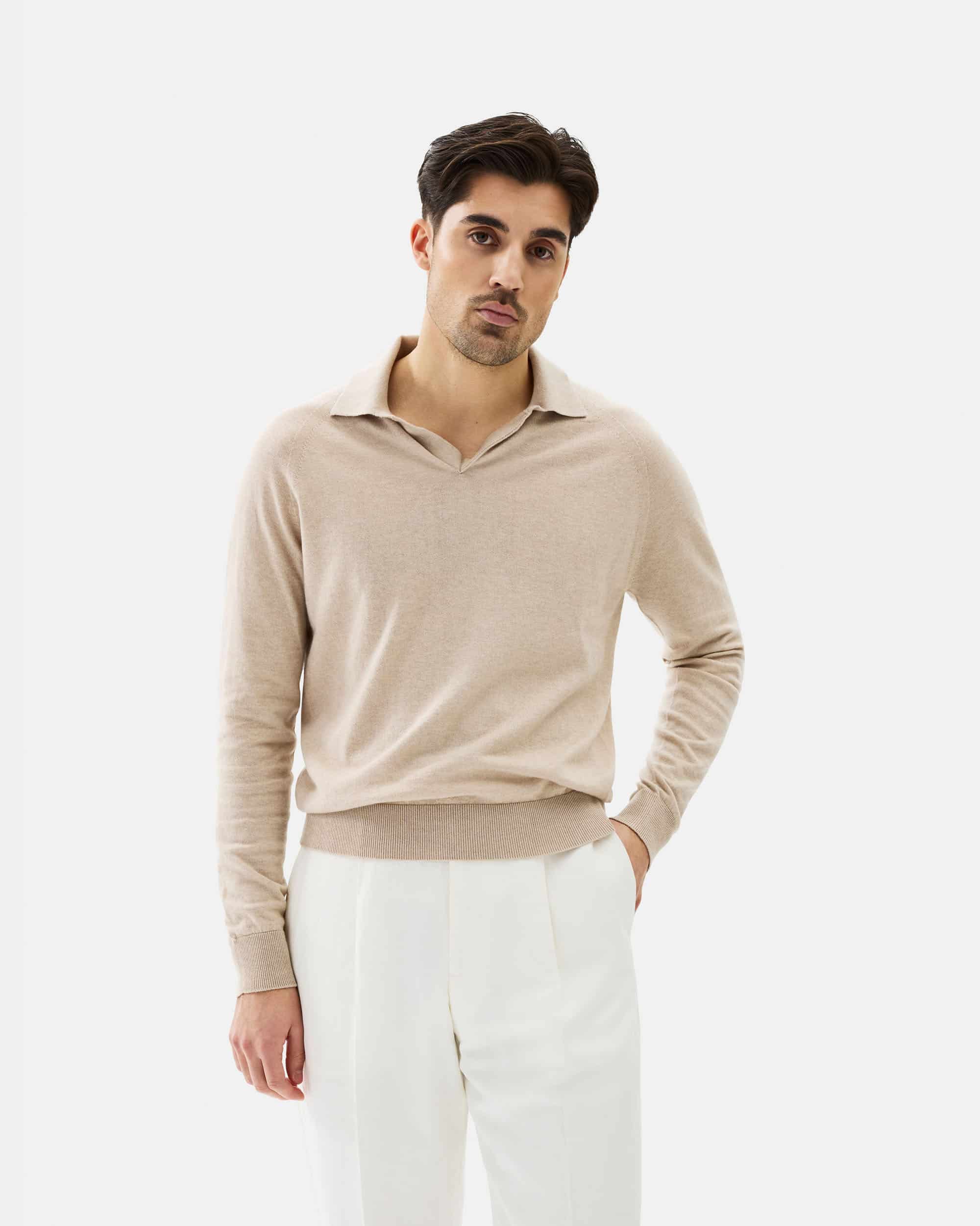 Knitted polo cotton cashmere sand image 1