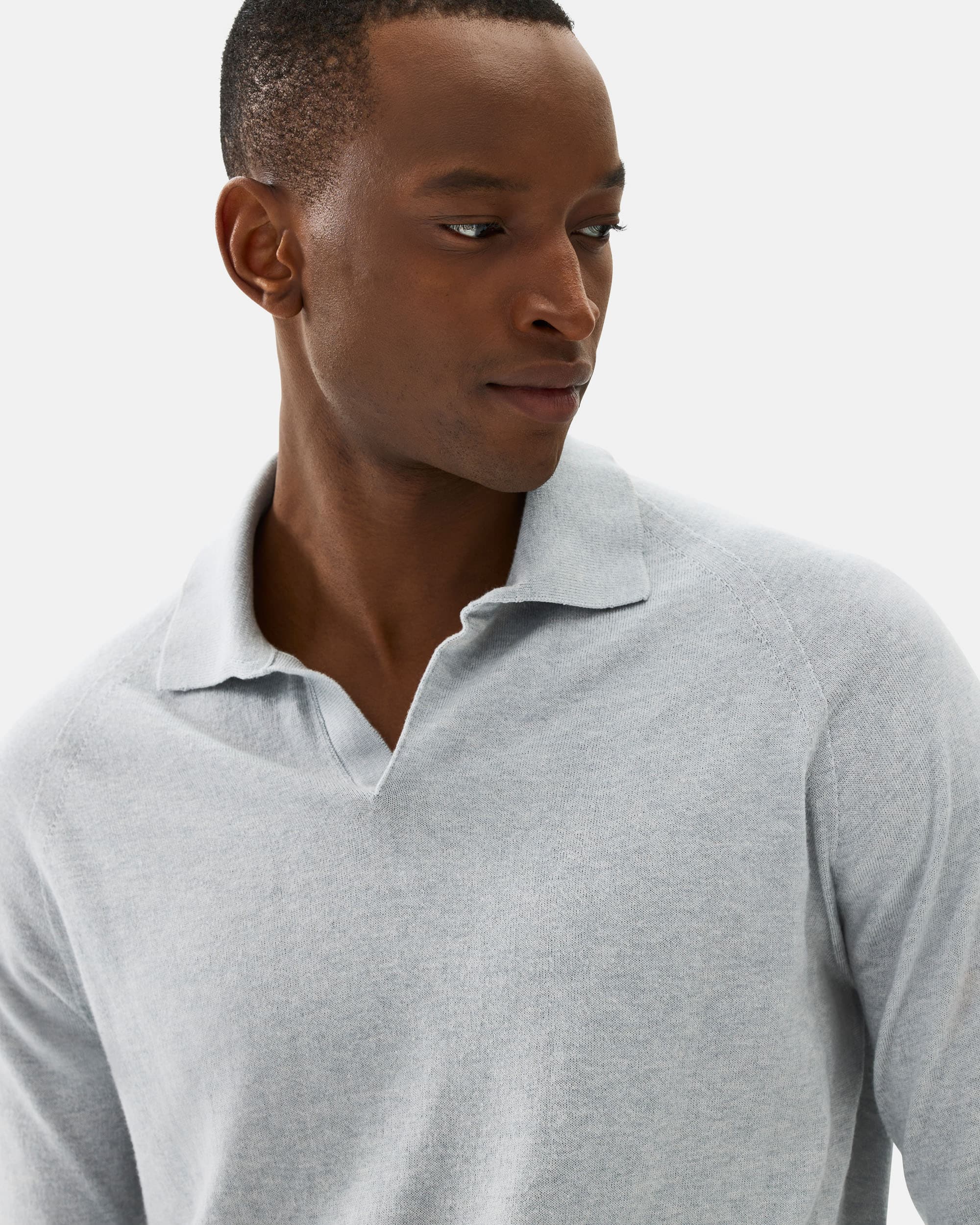 Knitted polo cotton cashmere ice grey image 3