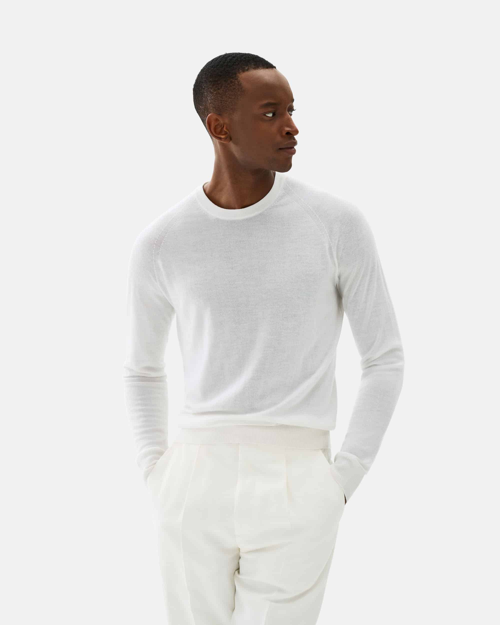 Knitted crew neck cashmere silk off white image 3