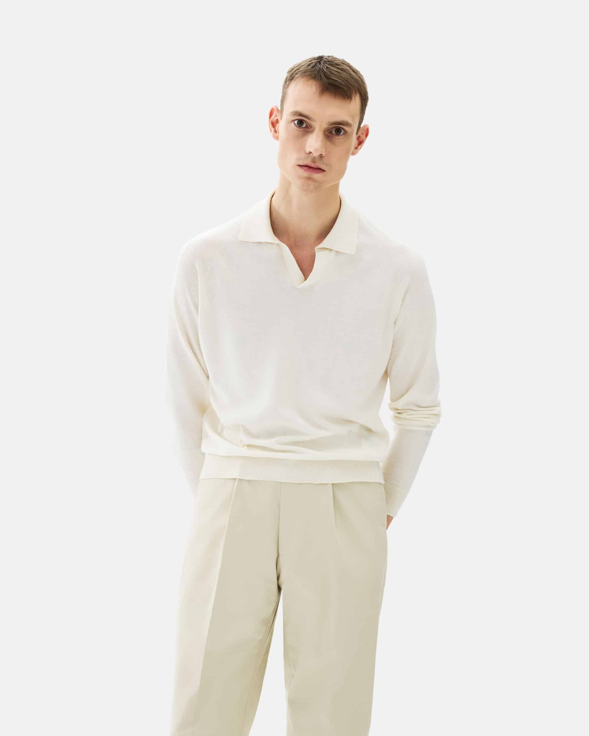 Knitted polo cotton cashmere off white image 1
