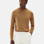 Knitted camel crew neck cashmere silk