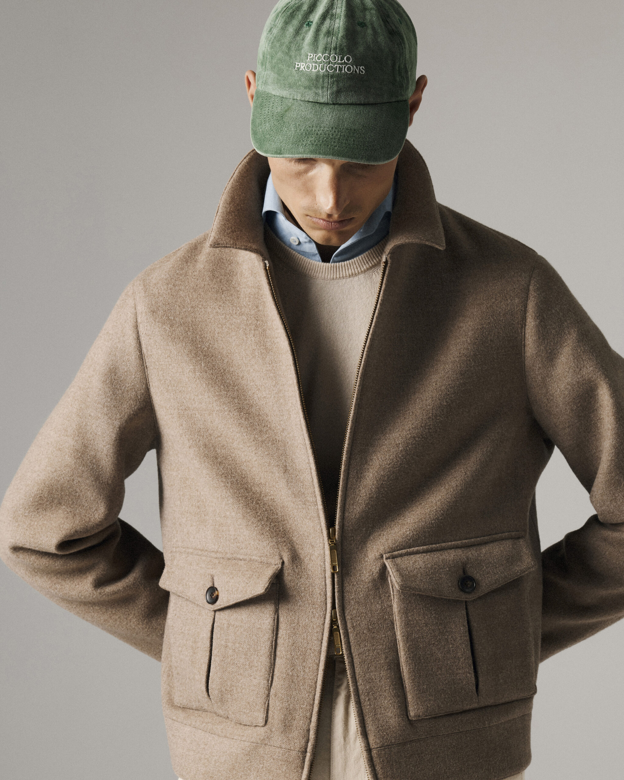 Custom Made 'Explorateur' flight jacket pecora nera soft beige superfine wool image 3