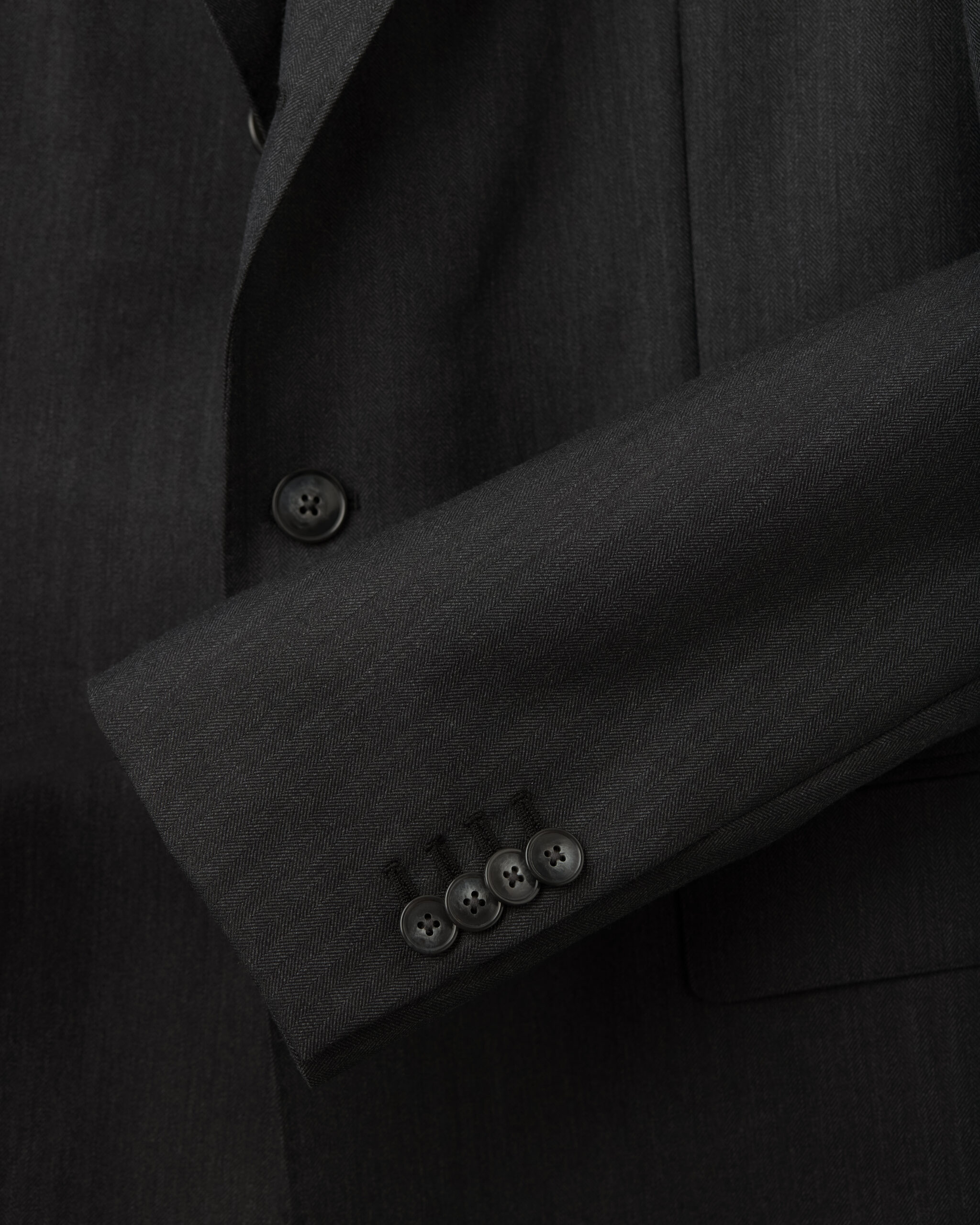 Custom Made 'Armour Drape' Suit dark grey herringbone wool image 3