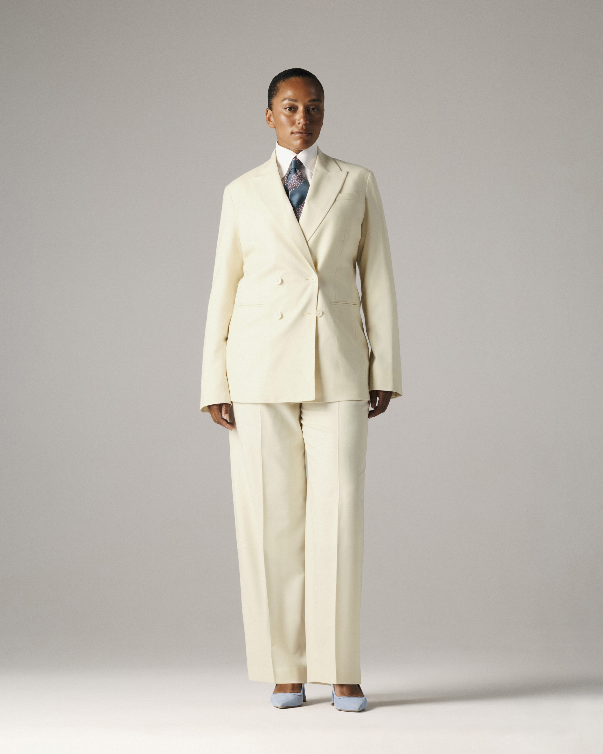 Custom Made 'Perennial' suit creme white brushed wool flannel image 4