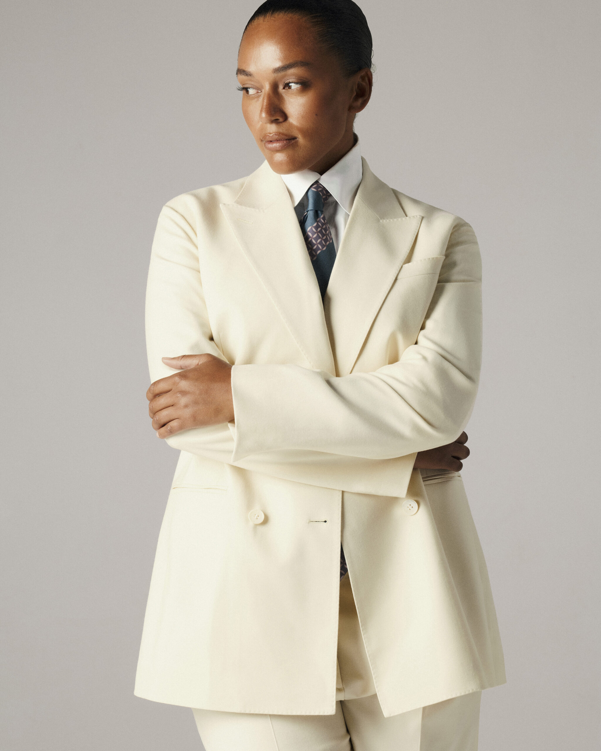 Custom Made 'Perennial' suit creme white brushed wool flannel image 3