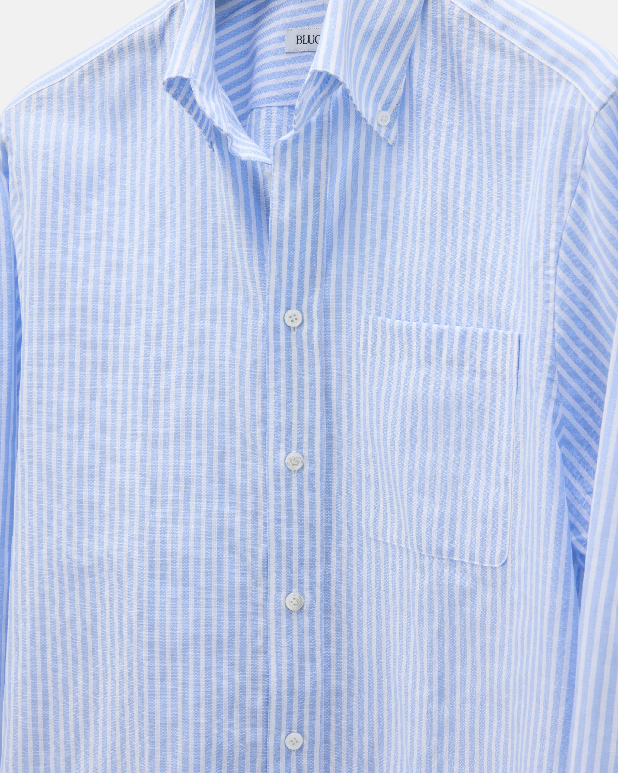 Custom Made ‘Sloane’ Shirt White & Blue Cotton & Linen Stripe image 3