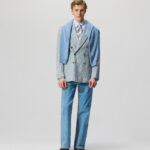 Custom Made Jacket Dust Blue Wool Silk Linen & Cotton Windowpane