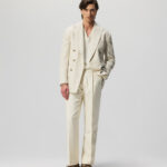 Custom Made Jacket Ecru Wool Silk Cotton & Linen Herringbone
